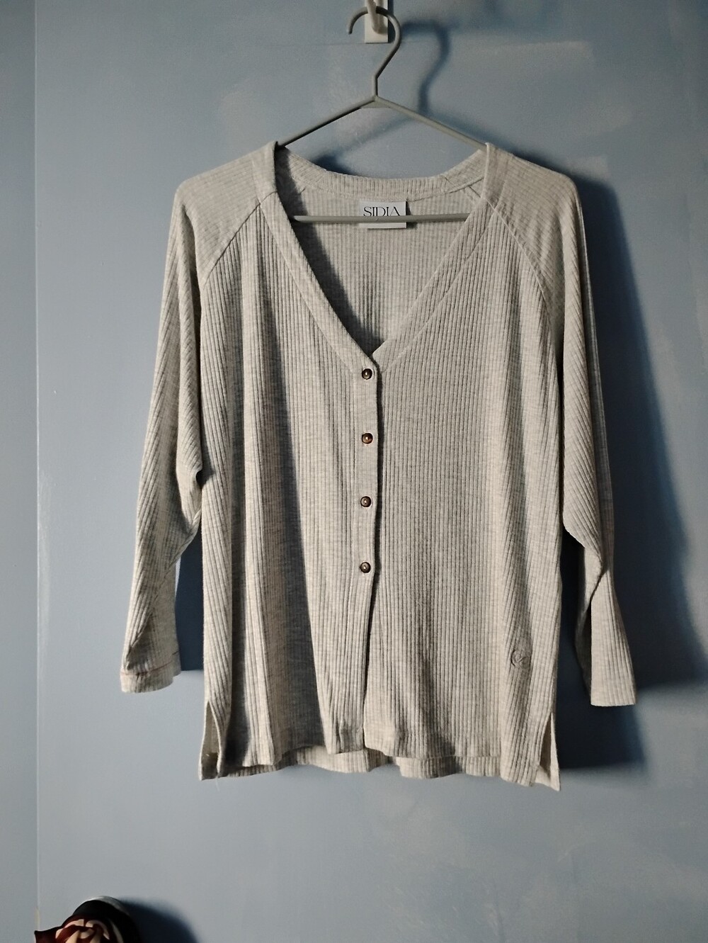 SIDIA Grey Ribbed Stretch Rayon Cardigan 1 M L